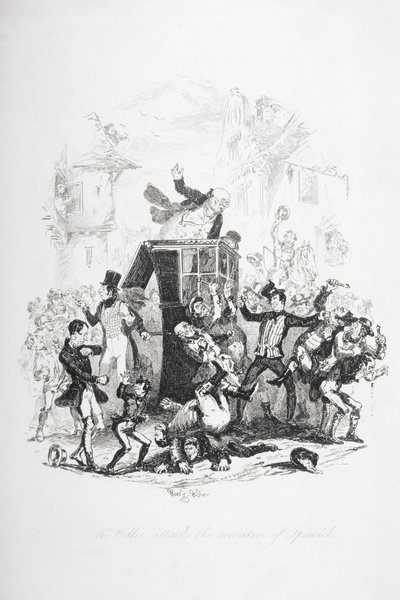 Mr. Weller attacks the executive of Ipswich, illustration from 
